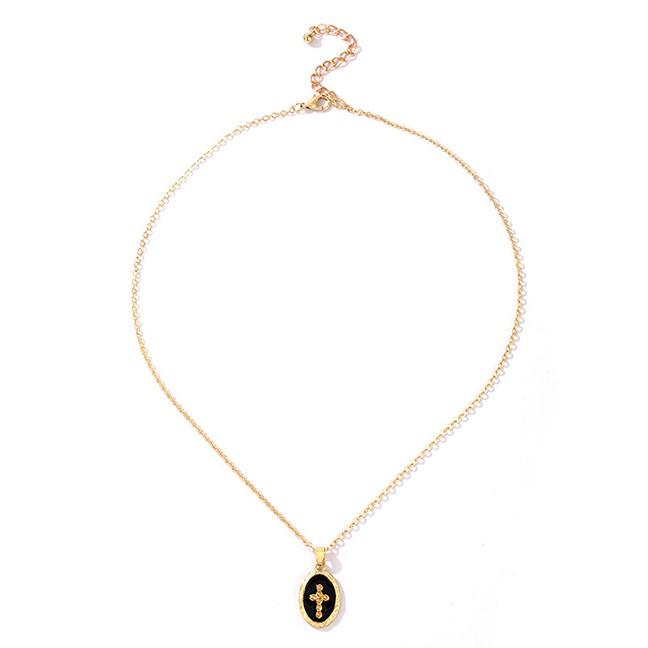 LRC Kalung Wanita Fashion Golden Dripping Cross Single Layer Medal Pendant Necklace P06563