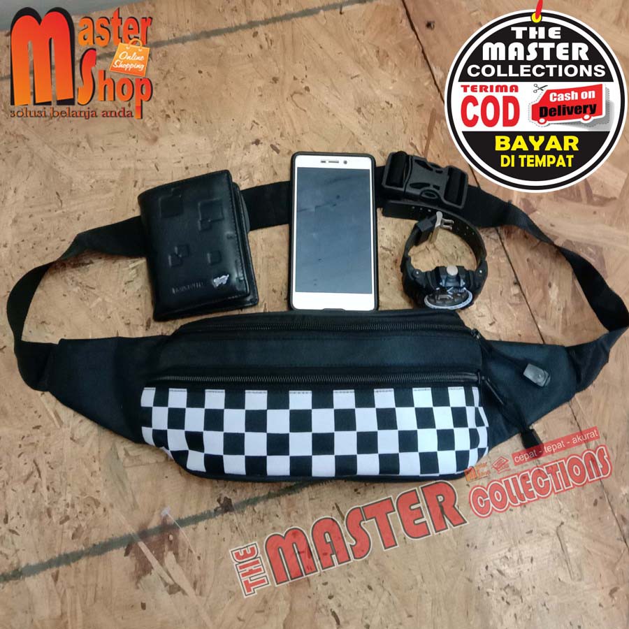 Tas slempang motif catur / selempang weistbag / waistbag pinggang baru