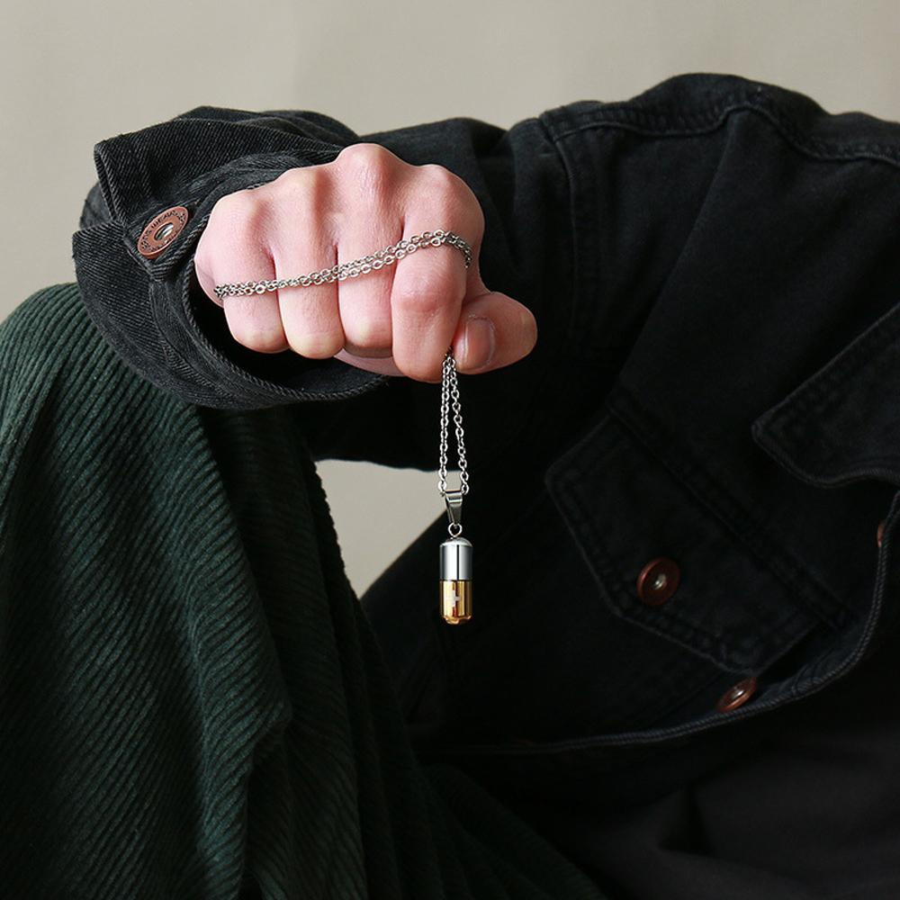 Agustinina Pill Kalung Punk Pria Tempat Parfum Memorial Perhiasan Abu Vial Kenang Kenangan Kremasi Guci Liontin