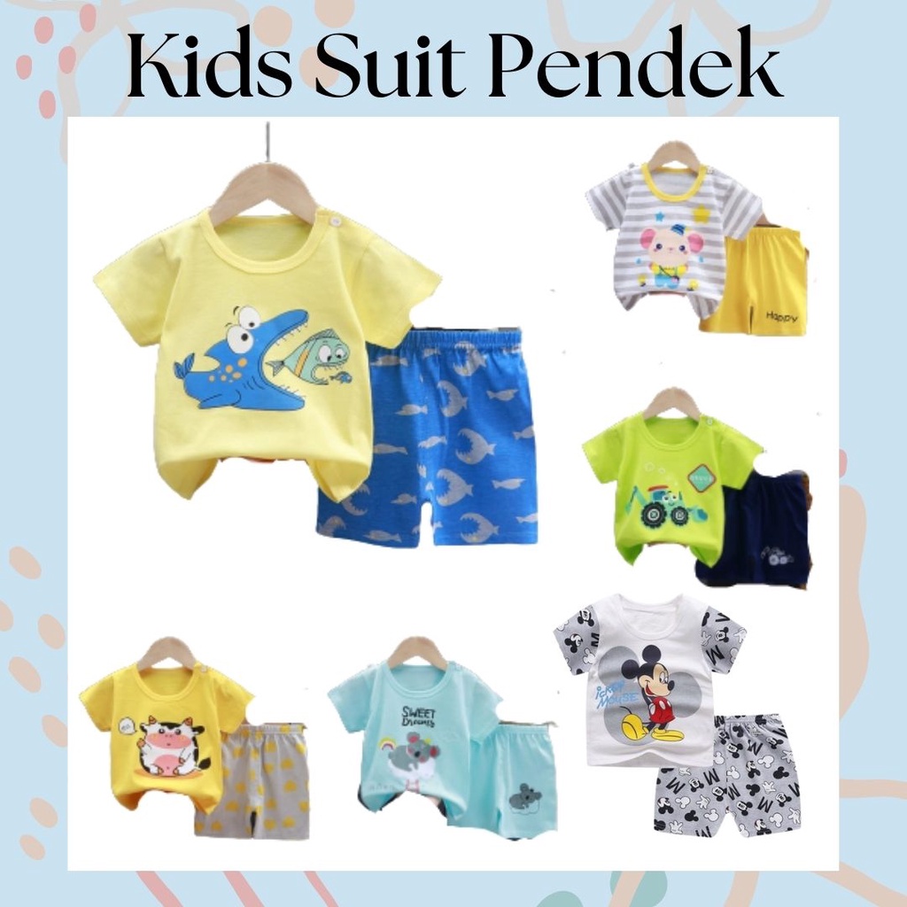 LittleAaron KIDS SUIT PENDEK Setelan Anak Bahan Kaos Lengan + Celana Berkualitas Import ebv cewek new2