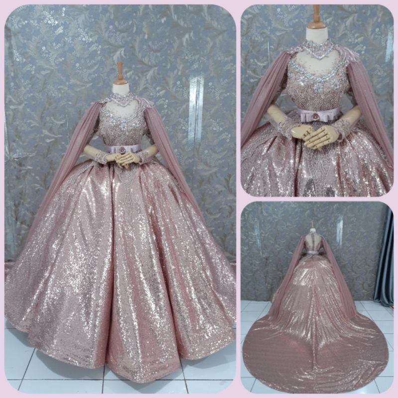 Gaun pengantin akad kebaya langsung konveksi dusty pink