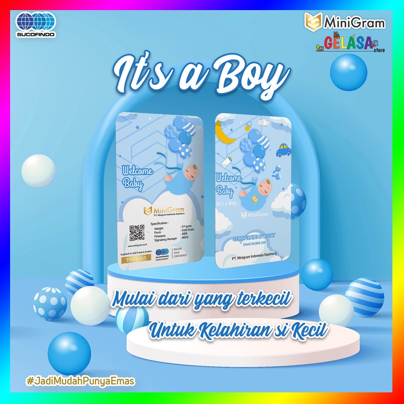 Gelasa Distributor Agen Resmi MINIGRAM Baby SeriesLogam Mulia Emas Murni 24k Sertifikat Resmi (Baby Boy 0,05)