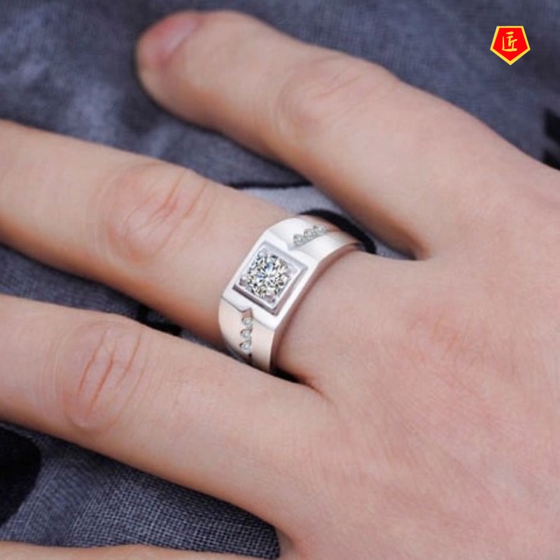 [Ready Stock]Silver Diamond Man's Ring European and American New Fashion