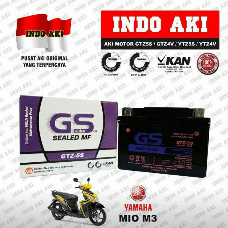 Aki Motor Yamaha Mio M3 GTZ5 GTZ5S GTZ 5S GS Golden Sea Accu Kering MF (GTZ5S)