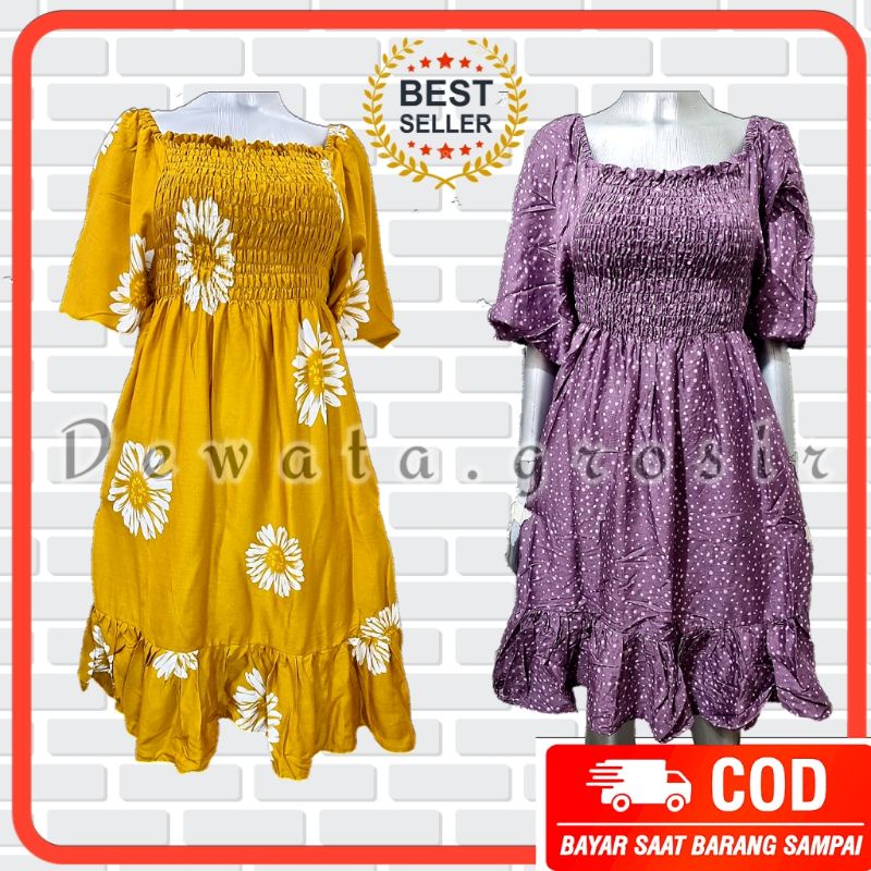 BAJU WANITA DASTER KERUT PANJANG DRESS SABRINA LENGAN 3/4 RAYON BALI PREMIUM TERBARU