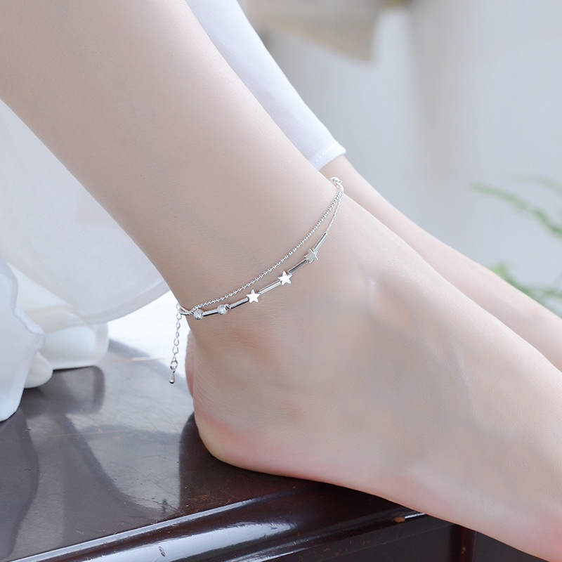 Candy Jewelry Fashion Star Bracelet Silver Plated Double Layer Chain Bracelets for Women Anklet Simple Ankle Chain