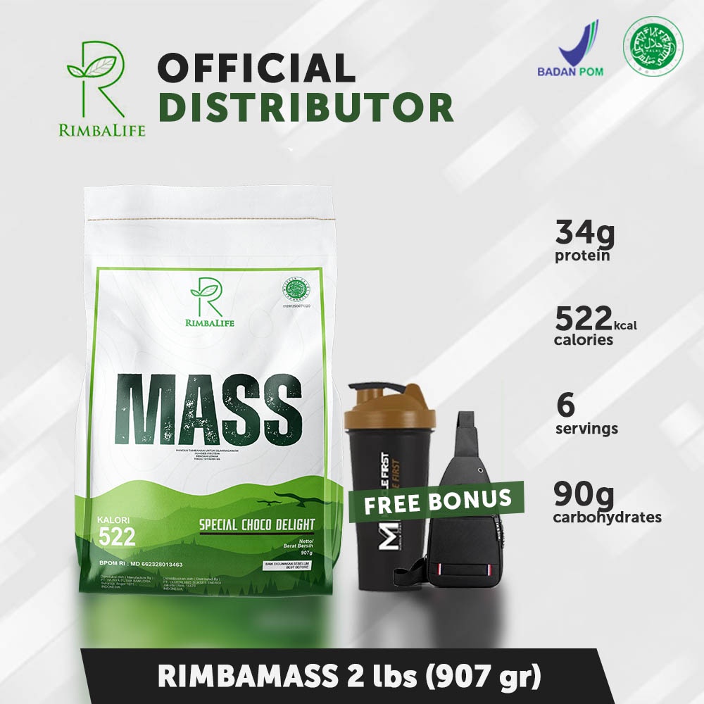 RIMBALIFE RIMBAMASS RIMBA MASS 2LBS 900 GRAM 2KG GAINER PENAMBAH BERAT BADAN BPOM HALAL