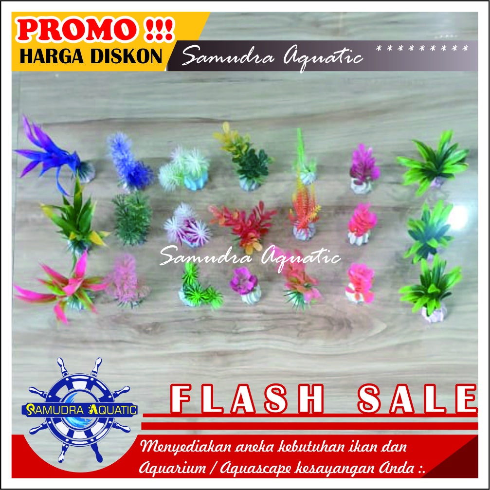 Tanaman Hias Aquarium 10 CM (CAMPUR), Hiasan Bunga Plastik Aquarium Aquascape