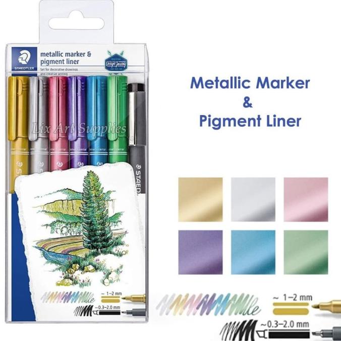 

(BISA COD) Staedtler Metallic Marker 6 pcs + Pigment Liner TERMURAH Kode 730