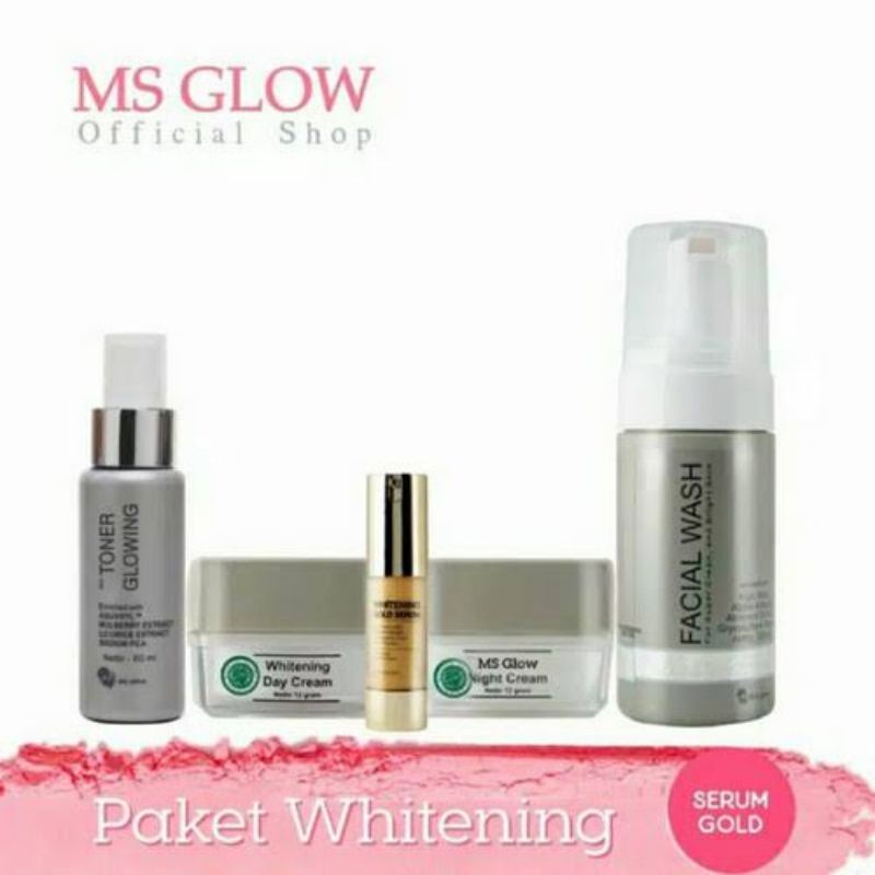 Paket Ms Glow Whitening + Serum Gold Skincare Pemutih Wajah Glowing Msglow