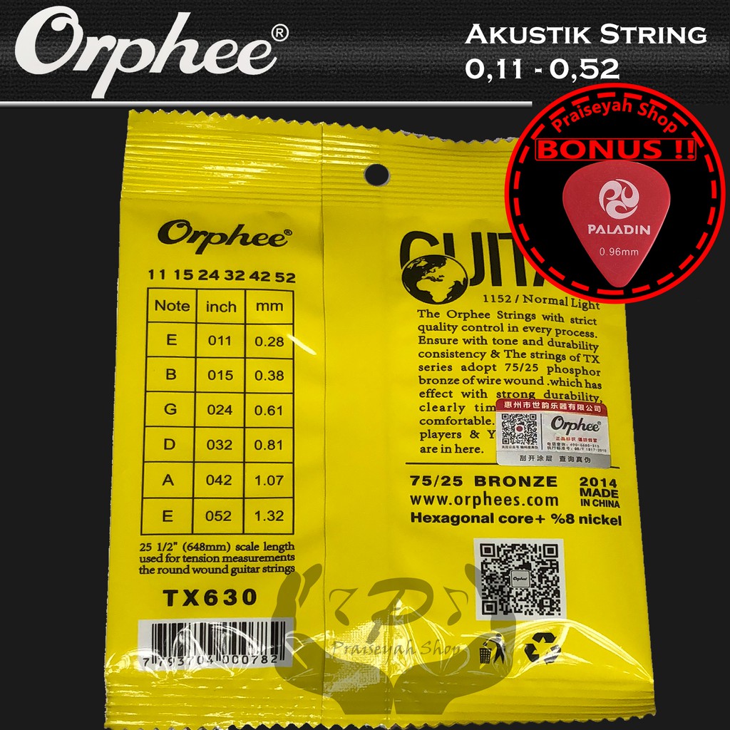 Senar Gitar Akustik String 0,11 Orphee TX 630 Original TX630 Set