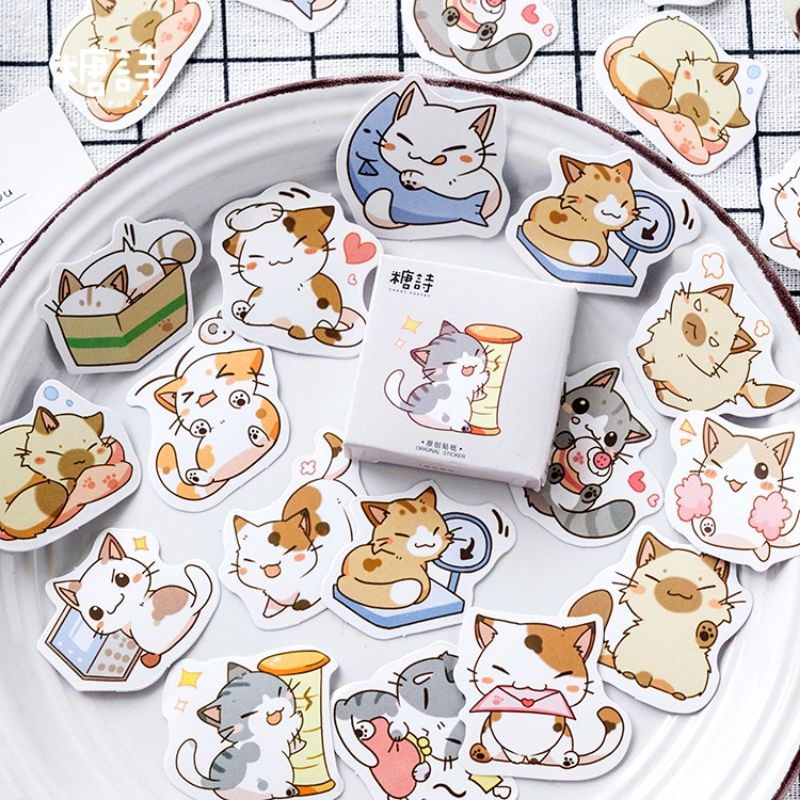 (45 pcs) STIKER LUCU MOTIF KUCING UNTUK SCRAPBOOK/ALAT TULIS