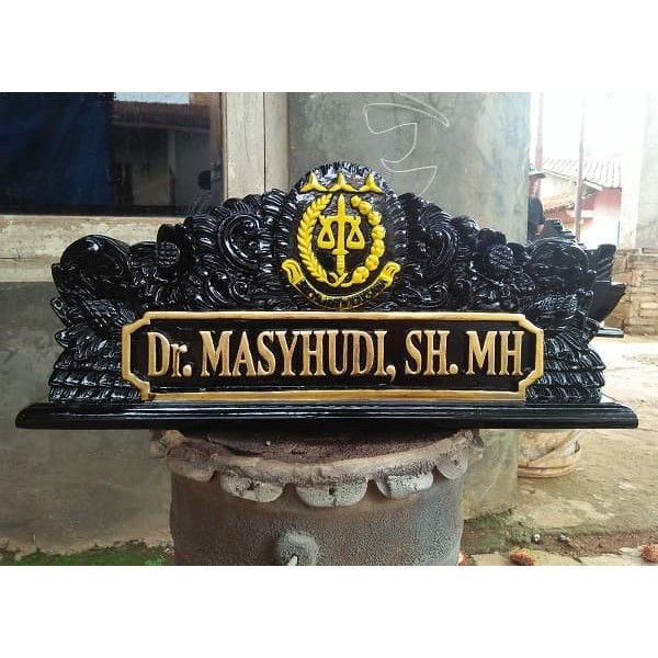 Papan Nama Meja Kantor Kejaksaan Kayu Jati Jepara Ukir Terbaru