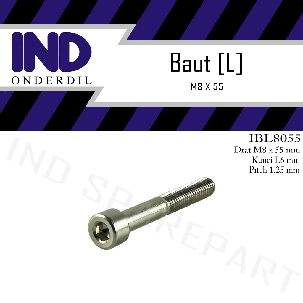 Baut-Baud-Bolt L-L6 8x55-M8X55-M 8 x 55 Kunci-K 5 P-Pitch 1.25