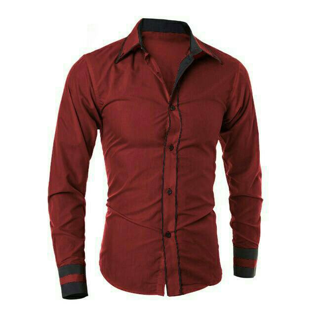 Jual Kemeja List Rivaldo Maroon Limited