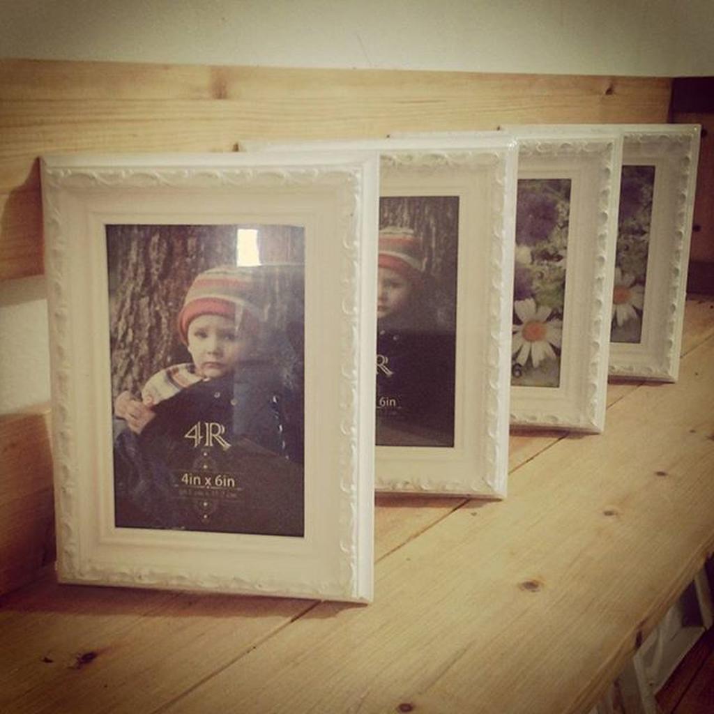 Paket 4 Frame Foto Kayu Ukir 4R Warna Putih