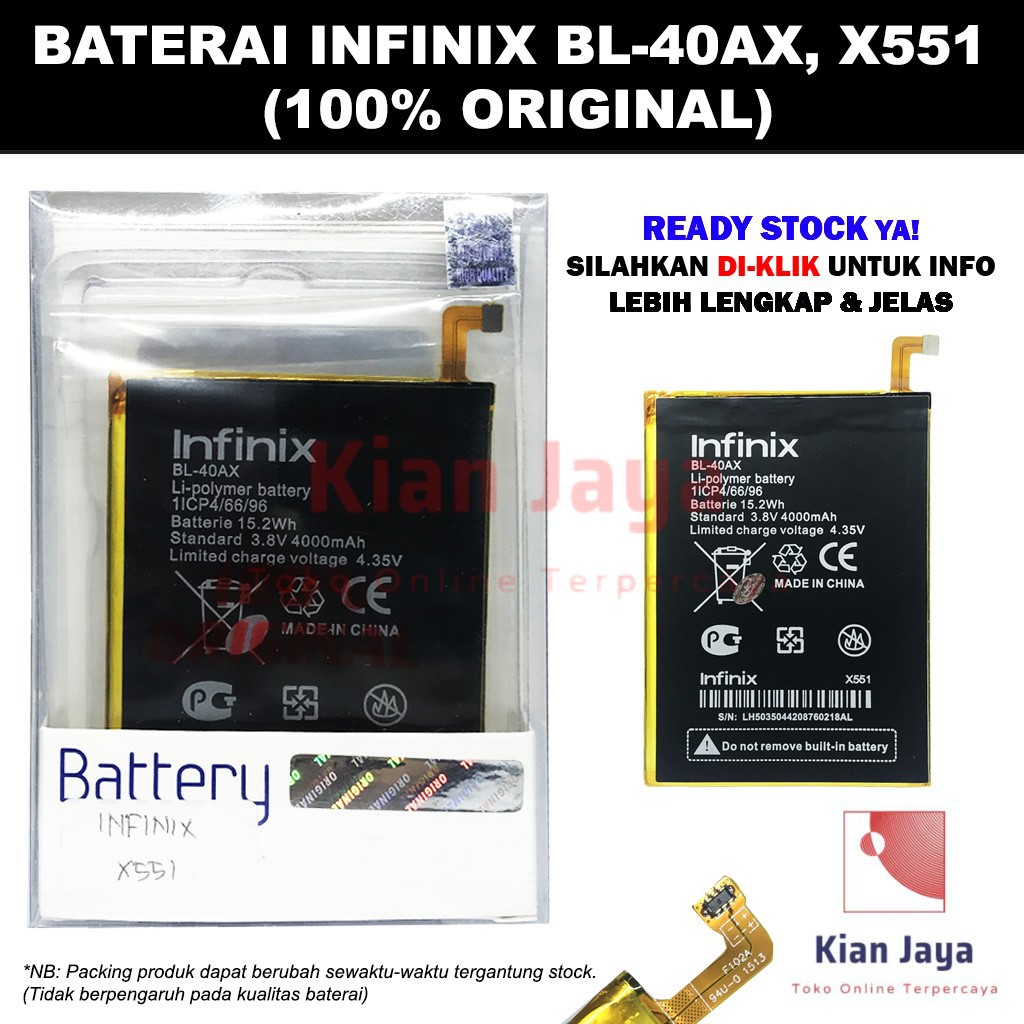 Baterai Original Handphone Infinix X551, BL-40AX, BL40AX Ori 100% Full Cell Battery