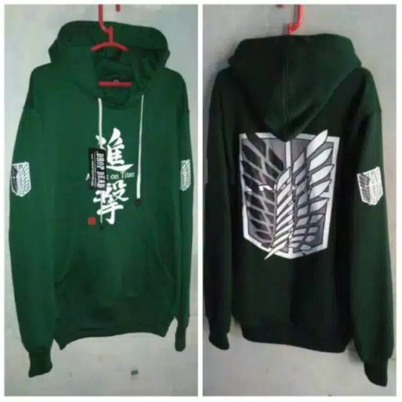 SWEATER HOODIE JAKET AOT ATTACK ON TITTAN HIJAU KEREN PRIA WANITA ANAK DEWASA TERLARIS