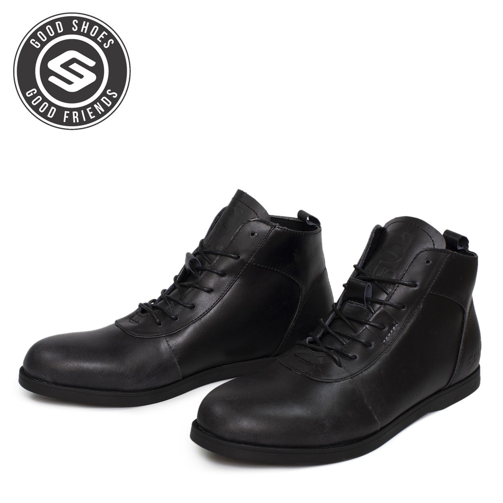 SAUQI FOOTWEAR Sepatu Pria Brdo Sperry Hitam Casual Semi Boots Kulit Asli Pu -hitam