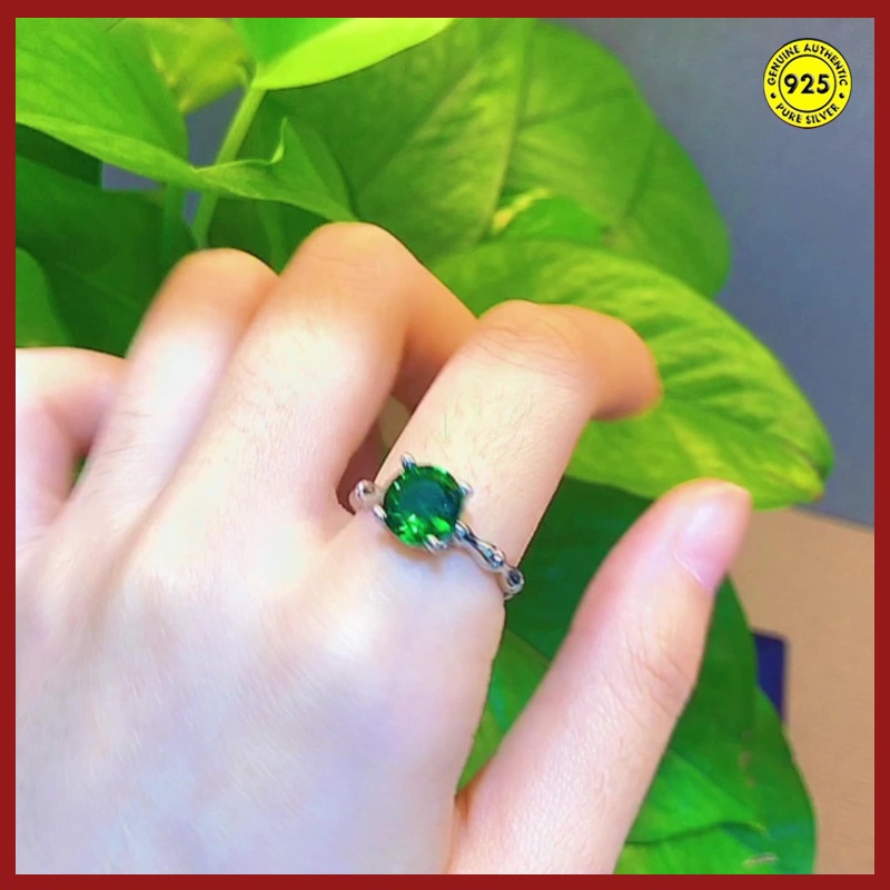 Cincin Model Terbuka Desain Bambu + Emerald + Permata Warna Warni Kreatif Untuk Wanita