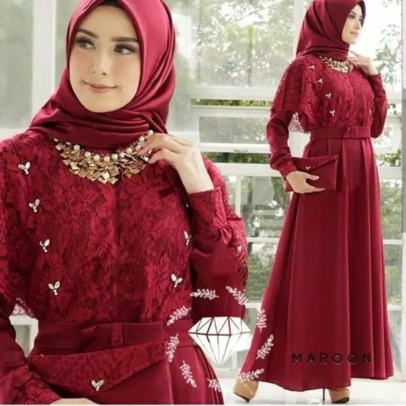 GAMIS BRUKAT NADINE KOMBINASI MOSCREPE / Gamis brokat busui/bumil