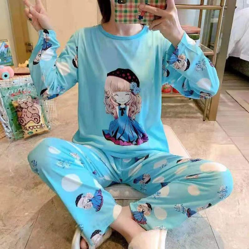 BAJU TIDUR WANITA DEWASA/PIYAMA RENDA PP/BAJU TIDUR IMPORT MURAH-Pp girl biru