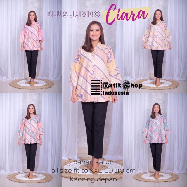 Blus Jumbo Ciara Batik Soft Warna Pastel Rifa Busui Baju Kerja Kondangan Blouse Modern Kasual