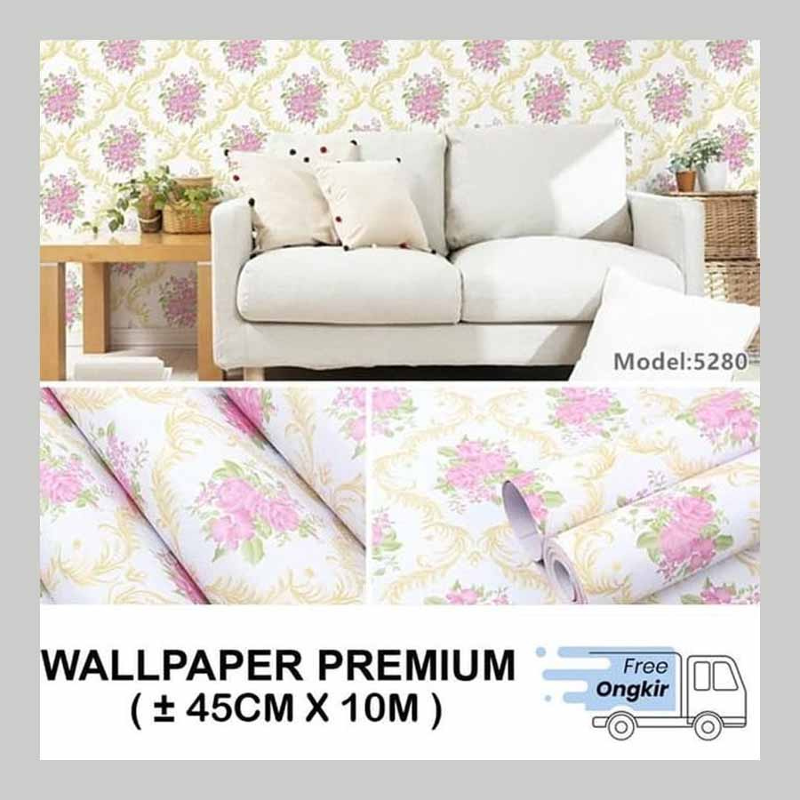 (PROMO) Gudang 10 Meter Wallpaper Dinding Kamar Tidur Motif Kembang Ungu / Anti Air 45 CM x 10 Meter (COD)