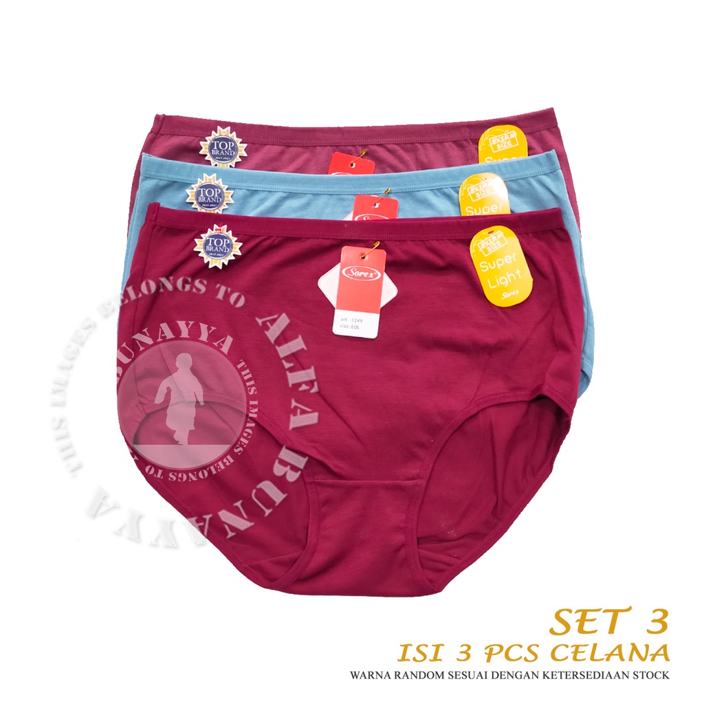 3 Pcs Celana Dalam Wanita SOREX 1249 EXTRA SIZE - MAXY Cutting - Super Soft - CD BIG SIZE Underwear JUMBO - Pakaian Dalam Wanita Katun Cotton