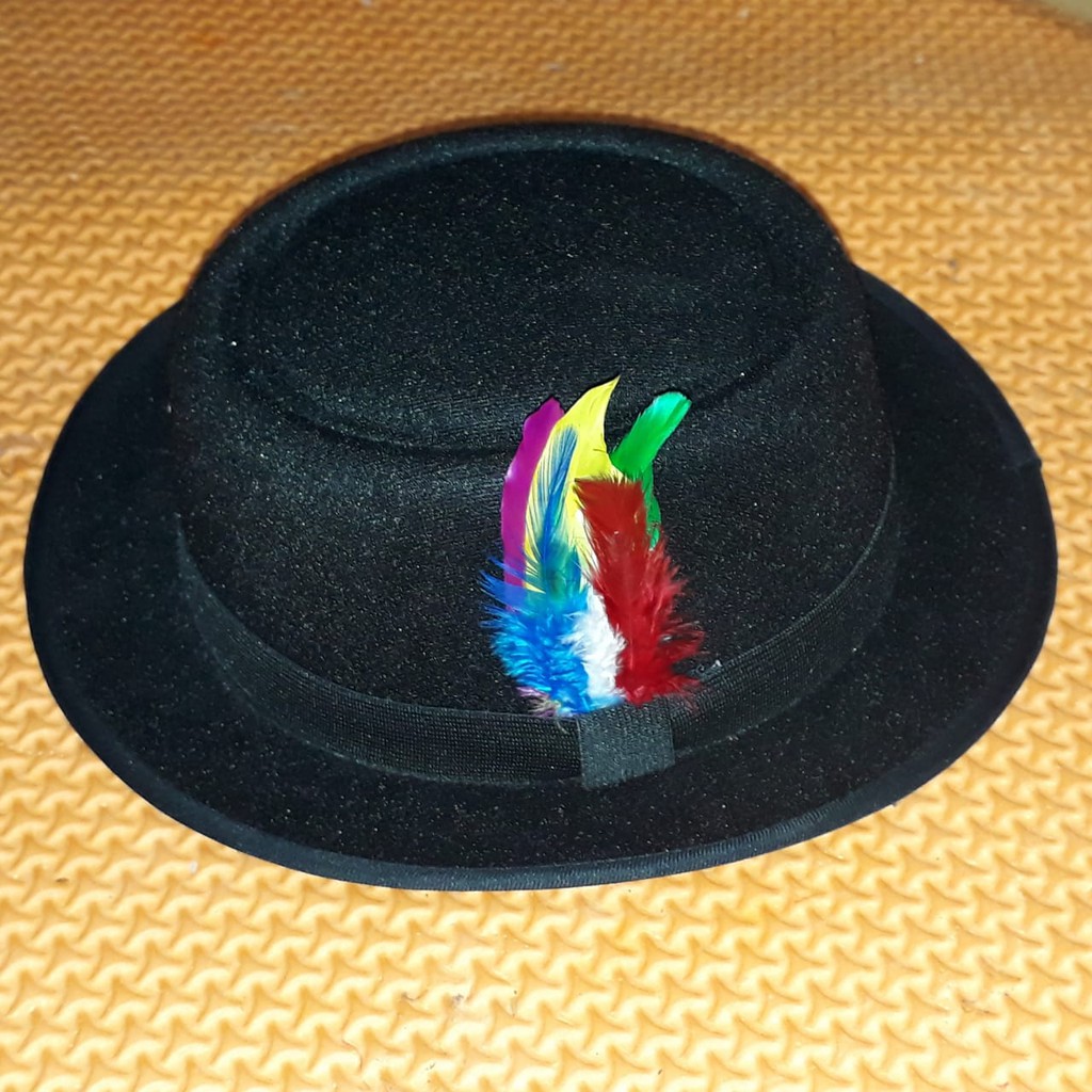 Topi fedora bulat pork pie hat bulu