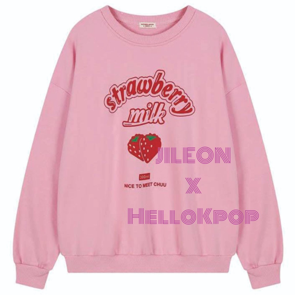 SWEATER BASIC CEWE STRAWBERRY MILK KAWAII HARAJUKU SIZE M-XXL