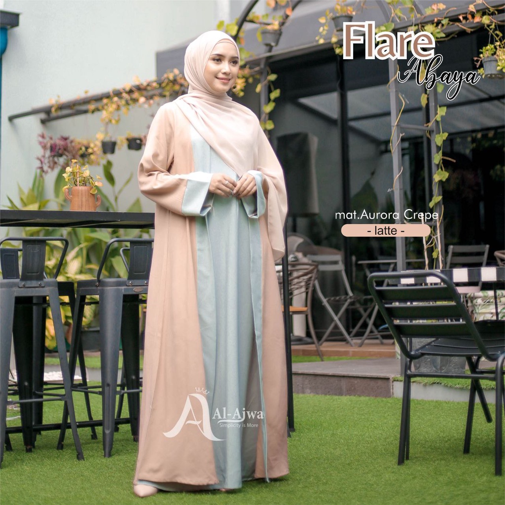 AL AJWA Flare Abaya Dress Polos Set Outer Cardigan Premium Bergaransi