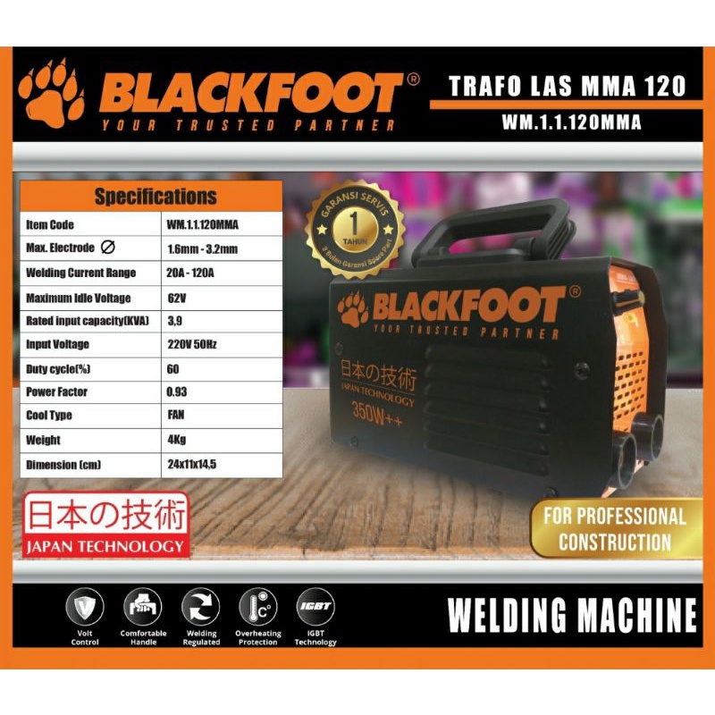 BLACKFOOT Mesin Las 350watt+ 120A Trafo las Terlaris japan