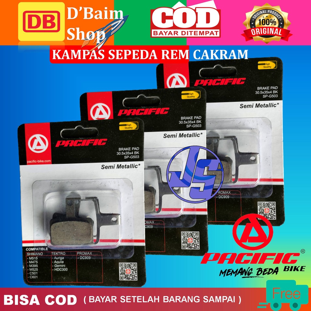 Kampas Rem Sepeda Semi Metalic Pacific Brake Pad Pacific 30.5x35x4 BK SP-G503