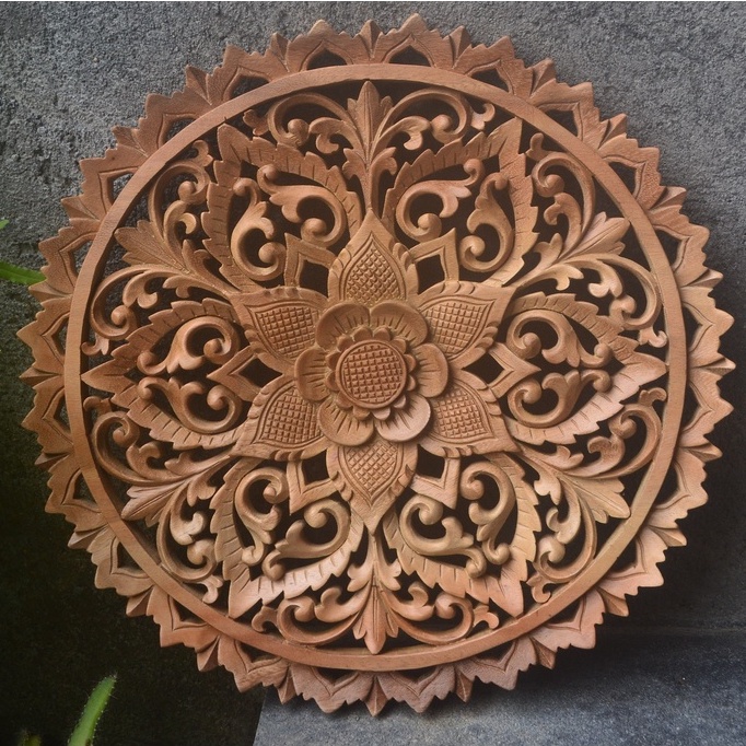 Ukiran Bali Hiasan Dinding Kayu Motif Bunga 40 cm