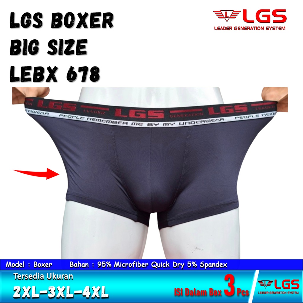 Celana Dalam Boxer LGS 678 ISI3Pcs| Celana Boxer LGS BIG SIZE Bahan Microfiber