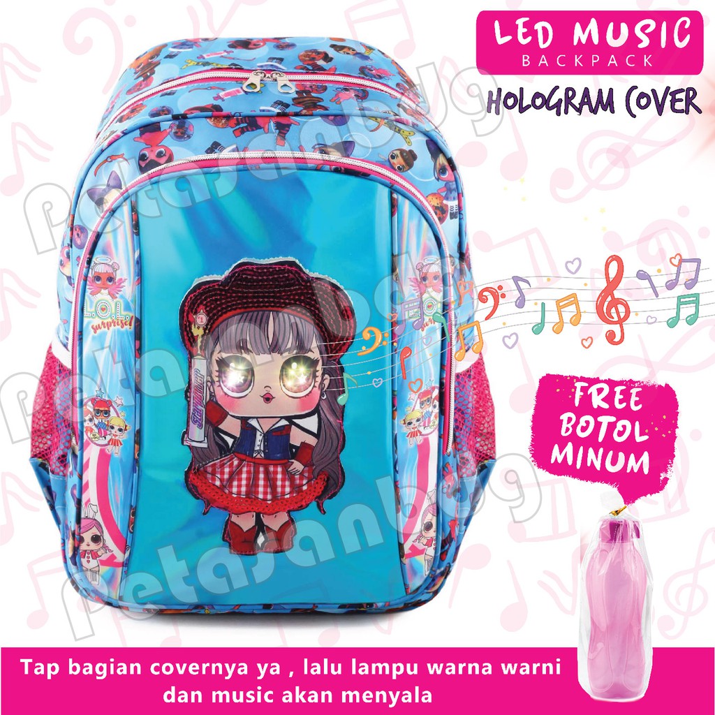 PTS - Ransel Sekolah Anak Perempuan Karakter LOL SURPRISE - Ransel Hologram LED - MOONLIGHT - BOTOL MINUM