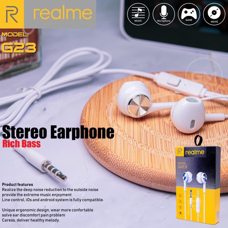 HF HEADSET REALME G23 SUPER BASS PACKING INPORT