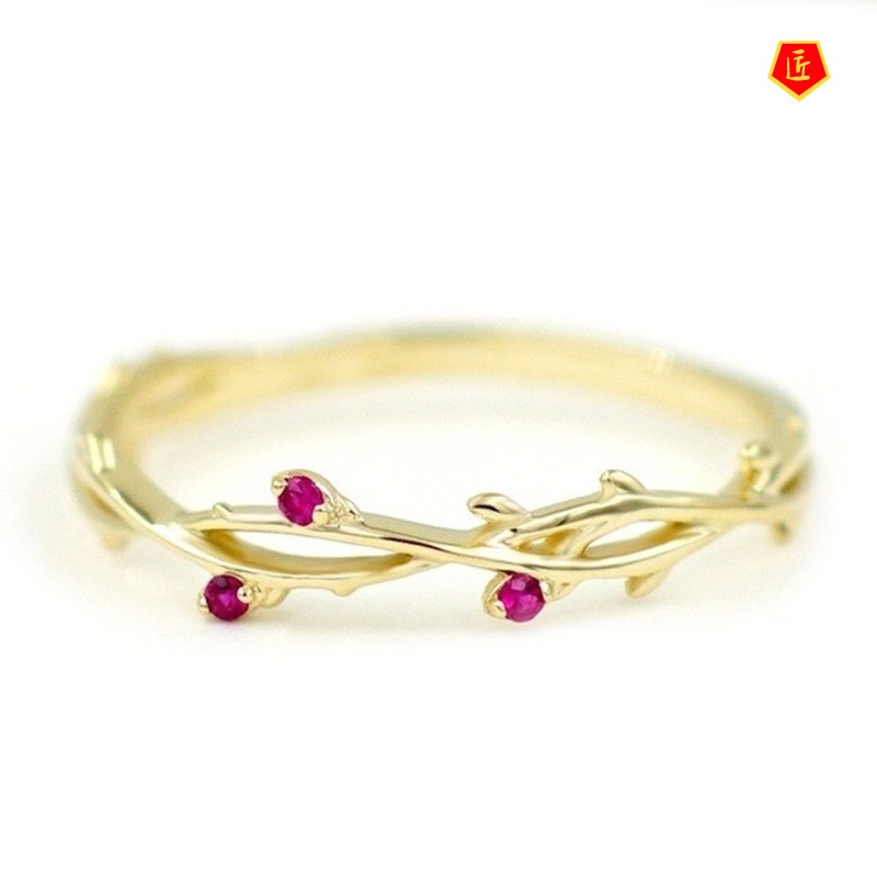 [Ready Stock]Simple Personality Red Corundum Gem Gold Ring