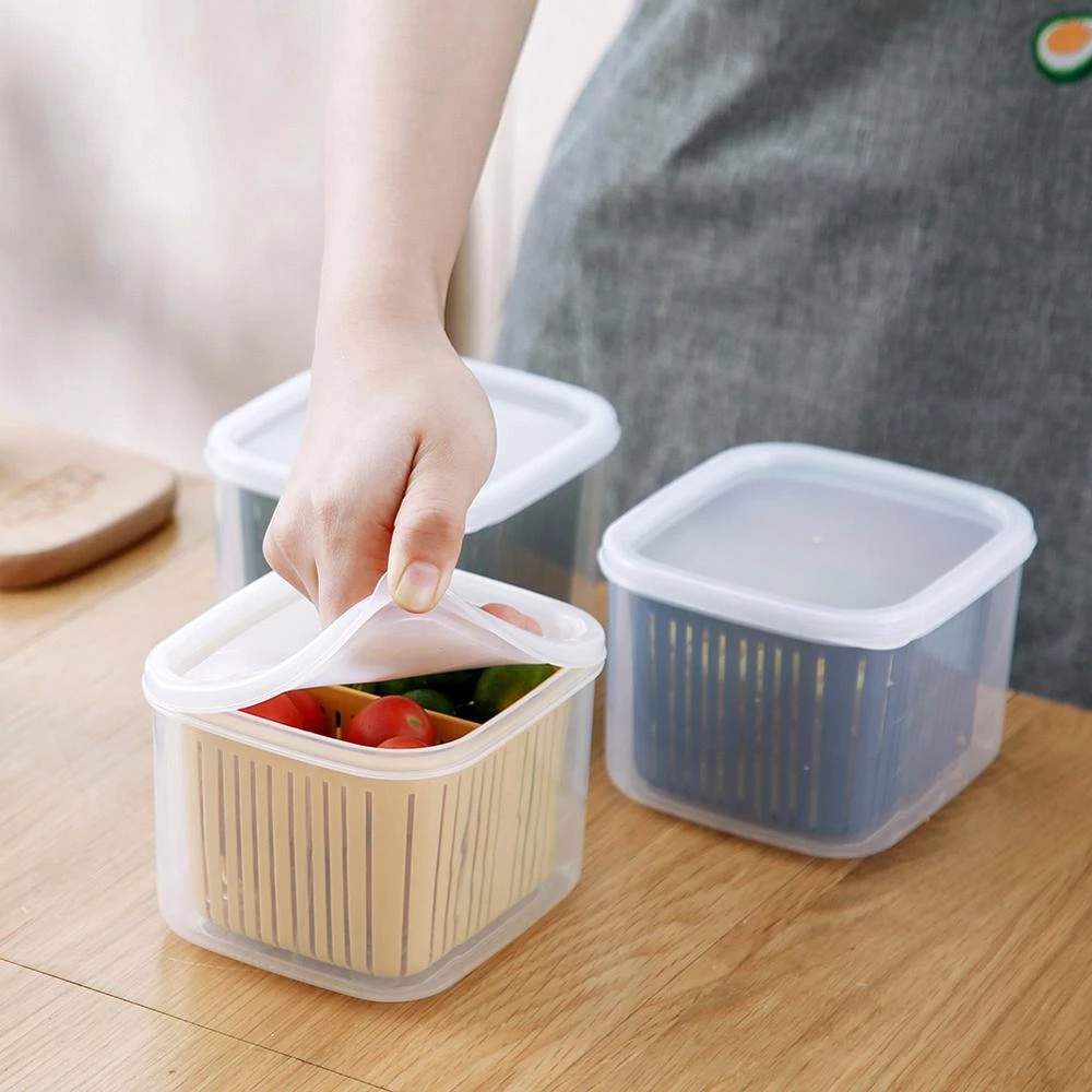 Jahe Bawang Putih Kulkas Fresh Food Container/Drain Sealed Box Aksesoris Organizer Dapur/Kotak Penyimpanan Bawang Hijau Cacah Kompartemen Plastik Transparan Dengan Tutup