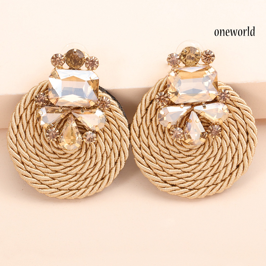OW# 1 Pair Women Handmade Exaggerated Round Rhinestone Drop Earring Fashion Jewelry