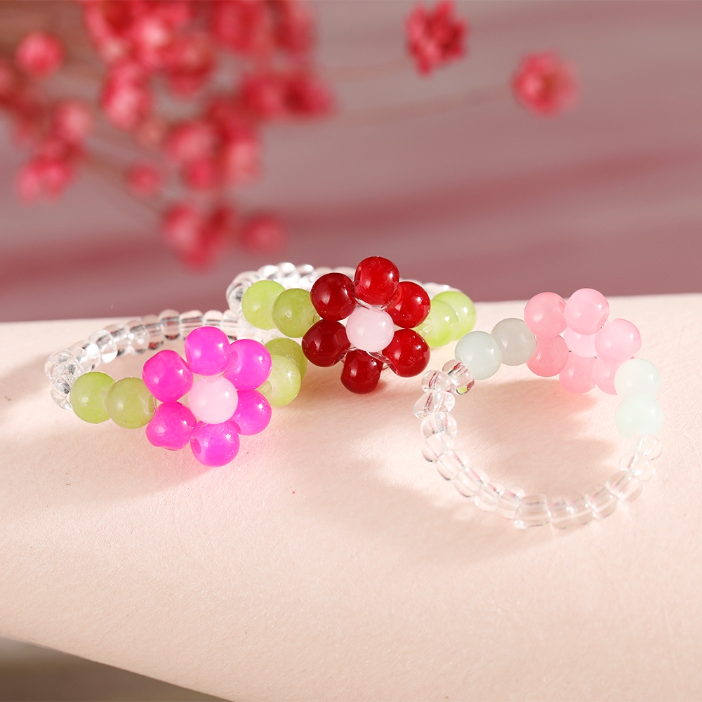 Fashion Colorful Beads Ring Korean Floral Pearl Rings Women Jewelry Accessories Gift