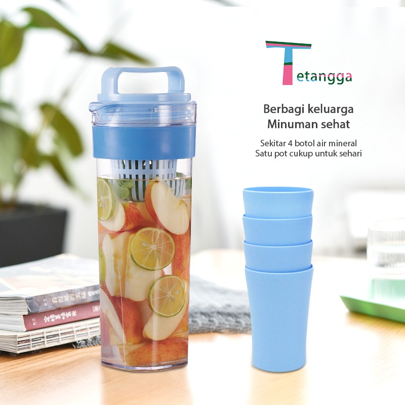 Teko Set 5 In 1 /Travel Cup/Water Mug / Cangkir Air Warna Warni / Teko plastik Ada 4 pcs cangkir