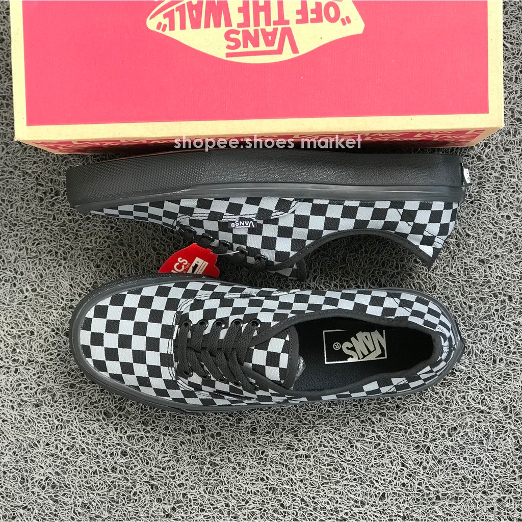 VANS AUTHENTIC CHECKERBOARD BLACK GREY SOL HITAM