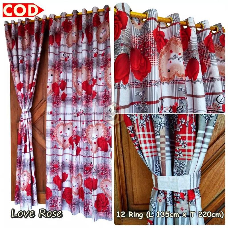 Hordeng pintu-jendela 12 ring motif bunga