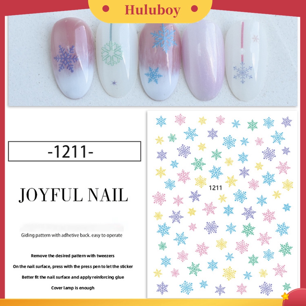 Huluboy Huluboy♡ 11pcs / Set Stiker Kuku Motif Natal 3D Warna-Warni Untuk Musim Dingin