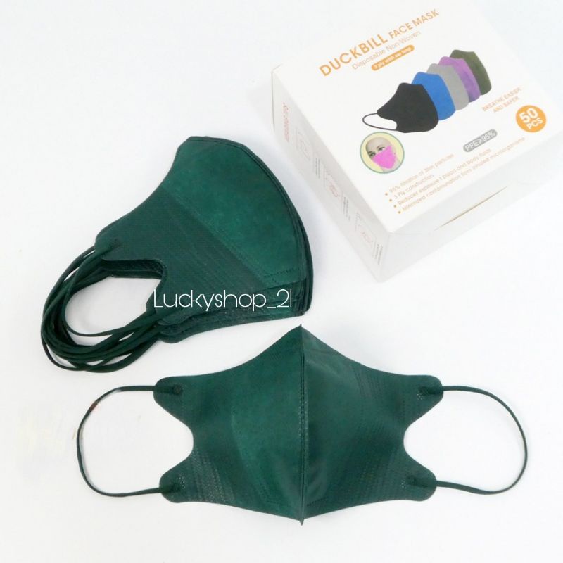 MASKER DUCKBILL HIJAB EARLOOP 3PLY /DUCKBILL HIJAB KEREN GARIS/DUCKBILL EARLOOP-Green Earloop