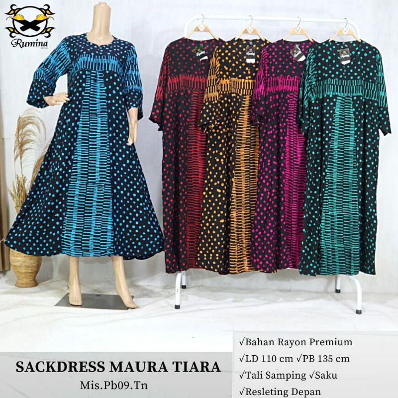 Termurah Bisa COD Mis.Pb09.Sb Sackdress Maura Tiara Lengan ⅞ Motif Polkadot Original Batik Cap Malam