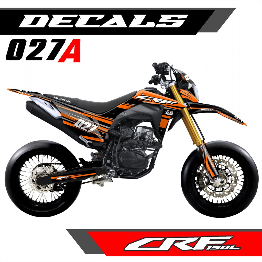 Decal Sticker CRF 150L -Dekal Stiker Fullbody CRF 150 L Design Garis Silver Hitam Kombinasi - 027