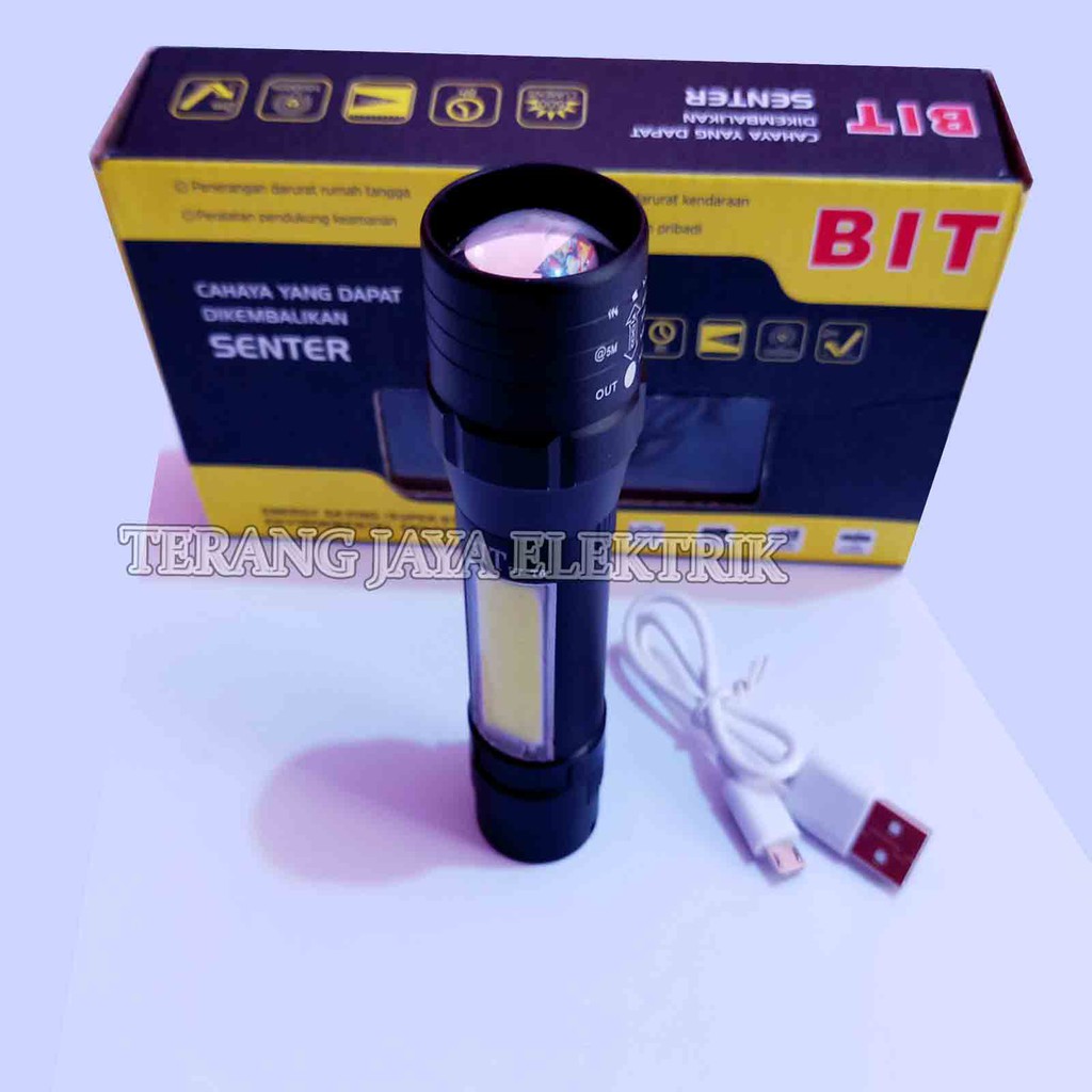 LED SENTER POLICE MINI / FLASLIGHT plus EMERGENCY BIT KECIL BT-T6 Genggam besi Original BIT